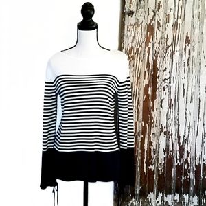 Chaps Striped Sweater Black And White Size M